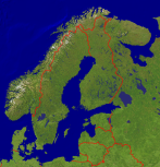 Skandinavien Satellit + Grenzen 765x800